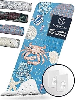 HomerellaBaby Bath Tub Mat | Anti Mold Mildew Resistant Non Slip Kids and Adult Bath Tub Shower Mats | 40x16 inch Long with Suction Cups for Secure Grip Hooks for Storage & Drying | Machine Washable