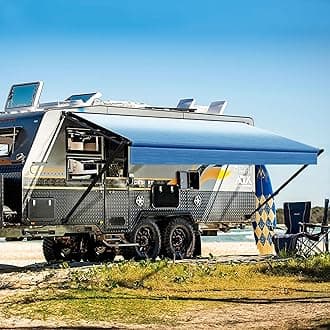 YESCAMP Manual RV Awning Complete Kit Retractable Camper Awning for RV or Trailers RV Roll Out Awning for Camper or 5th Wheel,Travel Trailers,Toy Haulers,Motohome(17Ft,Black Frame,Blue Fade)