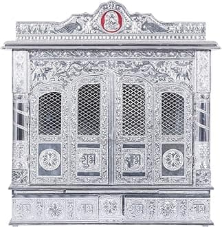 Silver Mandir for Home - Pure Silver Color - with Door (Large)