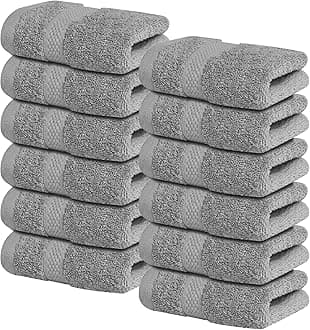 Infinitee Xclusives Luxury Wash Cloths for Showering [13x13] – 100% Cotton Washcloths [Pack of 12], Soft and Absorbent Face Towels for Bathroom Wash Clothes, Gym, and Spa (Charming Grey)