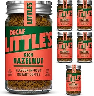 Little's Rich Hazelnut Flavoured Decaf Instant Coffee, 6 Pack (50g x 6) - Decaffeinated Coffee, Rich & Smooth, Infused With Hazelnut Flavour - Vegan Friendly, Low Calories, No Added Sugar