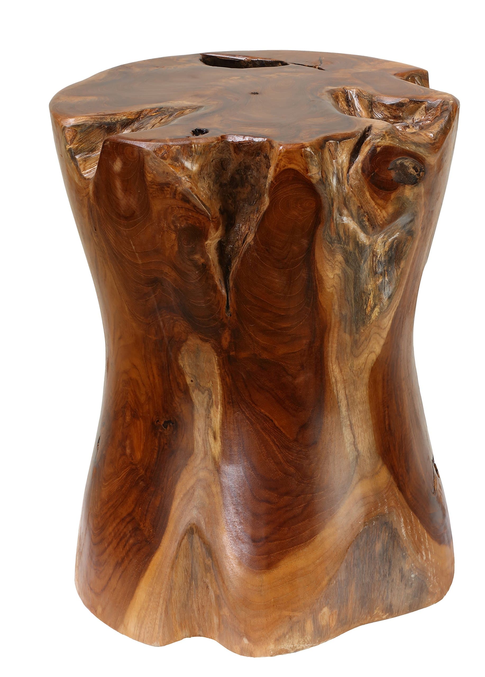 Bare Decor Hourglass Artisan Accent Solid Teak Wood Tree Stump End Table