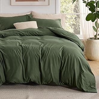 Bedsure Duvet Cover with Fitted Sheet Queen - Cooling Deep Pocket, Hotel Luxury Soft Double Brushed Bedding Set with Zipper Closure, 1 Duvet Cover, 1 Fitted Sheet, 2 Pillow Shams, NO Comforter, Green