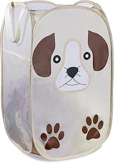 Handy LaundryCollapsible Mesh Pop-Up Hamper with Wide Opening and Side Pocket - Breathable, Sturdy, Foldable, Space-Saving Design (Puppy)