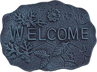 Decorative Welcome Plaque Stepping Stone Leaves & Acorns Verdigris Cast Iron 11.5"