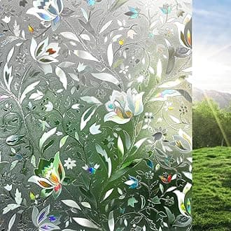 Window Privacy Film, Decorative Stained Glass Window Film, Sun Blocking Glass Clings, Renter-Friendly Static Cling Frosted Sticker Covering for Home Door, Rainbow Tulip 35.4" x 78.7"