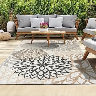 homeart Outdoor Rug - Easy-Clean, Durable, Stain-Resistant, Weather & UV Resistant Indoor & Outdoor Rugs for Porch, Deck, Balcony, Garden, Picnic and Patio | Bellis Black, Beige - 120x170cm