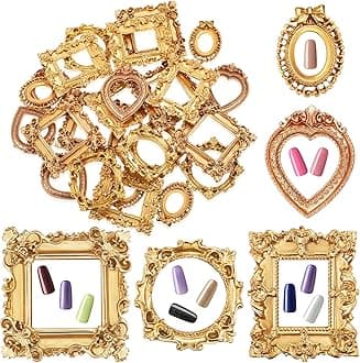 Vicenpal 25 Pcs Vintage Mini Picture Frames Baroque Antique Small Resin Jewelry Display Table Frame for Christmas DIY Photo Holiday Party Decoration (Gold)