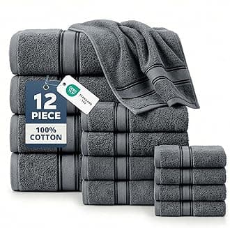 LANE LINEN Towel Set of 12 – 100% Ring-Spun Cotton, Zero Twist, 4 Large Bath ...