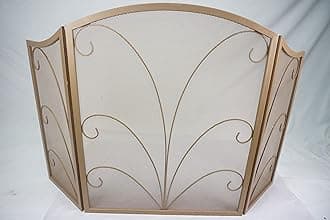 Kingson 3-Panel Arched Childproof Fireplace Screen Decorative, Handcrafted Scroll Wrought Iron Fireplace Spark Guard Cover-Gold