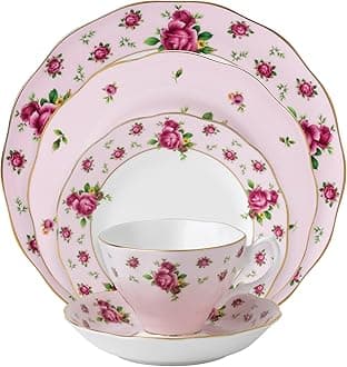 Royal Albert New Country Roses 5-Piece Place Setting, Mostly Pink with Multicolored Print