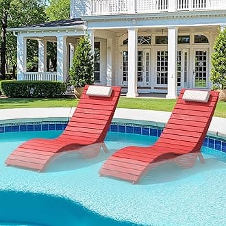 Homenjoy Pool Lounge Chairs - Anti-Floating HDPS Design for Pools & Backyard Sun Decks, Weighted Pool Chairs and Lounges for Poolside or Outside, Includes Headrest, Bright Red