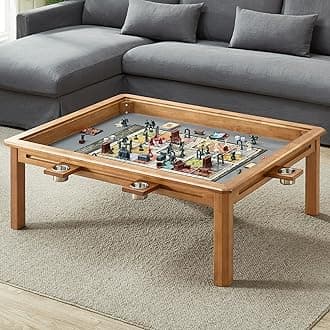 Board Game Coffee Table with Removable Table Top, Seats 4 Players with 3ft-7in x 2ft-9in Play Area, Includes Play Mat and Detachable Cup Holders, Minimal Assembly Required