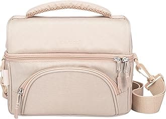 Deluxe Lunch Bag - Durable and Insulated Lunch Tote with Zippered Outer Pocket, Internal Mesh Pocket, Padded & Adjustable Straps, & 2-Way Zippers - Fits Most Lunch Boxes (Sand)