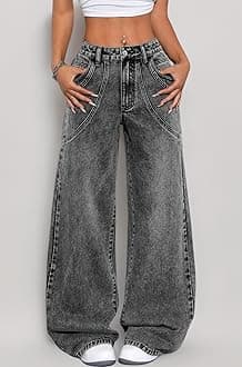 GRECIILOOKS Cargo Jeans for Women – Wide Leg High Waist Baggy Denim Pants | Casual Fit Trousers with Utility Pocket Design