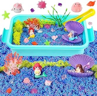 Mermaid Sensory Bin,Ocean Sensory Play Kit for Girls with Sensory Foam Beads and Storage bin, Ocean Sensory kit,Toddler Toys Ages 3 4 5 6 7 8
