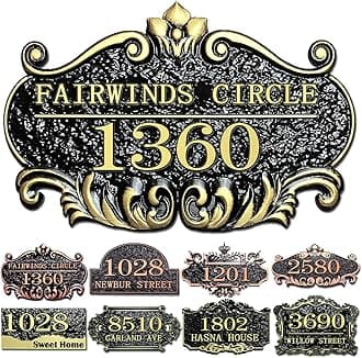 Personalized House Address Plaque Custom House Number Sign 12 Inch Acrylic Street Name Plate Customized Antique Brass or Copper Vintage for Home Room Door Wall Outdoor Mailbox