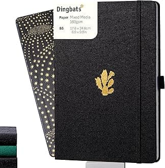 Dingbats* Pro Dotted Large B5 Notebook - Black Textile Cover, Thread-Bound Writing Journal - for Work, Travel - Pocket, Elastic Closure, Bookmark