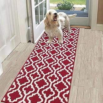 SHACOSRed Runner Rug 50 x 150 cm Hallway Runner Rug Non Slip Washable Hallway Hall Runner Rug Narrow Runner Rug Long Door Mats Indoor Carpet Runner Rug for Hallway Entryway Kitchen