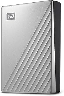 WD 1TB My Passport Ultra, Silver, Portable External Hard Drive, backup software with defense against ransomware, and password protection, USB-C and USB 3.1 - WDBC3C0010BSL-WESN