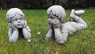 ONEFOLD - CHILD BOY AND GIRL/DETAILED CAST STONE GARDEN ORNAMENT/STATUE/SCULPTURE/PLANTER