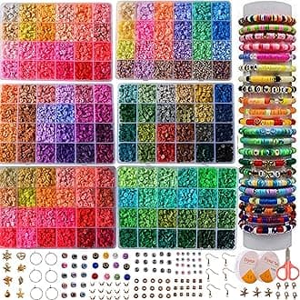 XMZCOLA Clay Beads for Bracelets Making Kit, 18800 Pcs 144 Colors 6mm Flat Polymer Heishi Beads Kit, Jewelry Making Supplies Beads,Crafts Gift Set for Christmas Party Gifts (144colors)