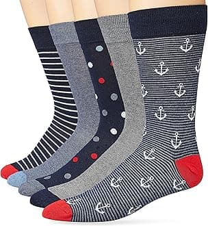 Men's Comfortable Patterned Cotton Crew Dress Socks, 5 Pairs