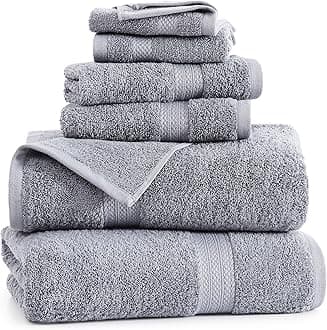 Lane Linen 100% Mercerized Cotton Luxury Bathroom Towels Set - 6 Pieces - Ring Spun Technology - 2 Bath, 2 Washcloths, 2 Hand Towels - Suitable for All Skin Types including Sensitive Skin - Space Grey
