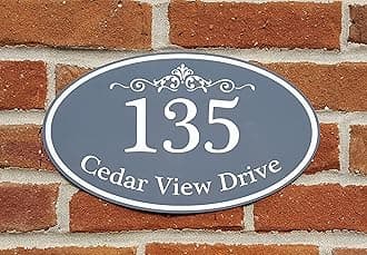 Customized Home Address Sign, Aluminum 12" x 7" Oval House Number Plaque, Personalized Color Choices Available (Gray)