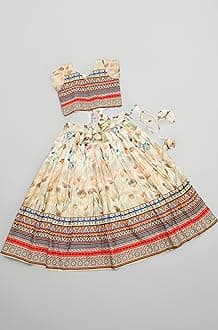 E-Sqare Kids Girls Multicolour Bandhani Print Lehenga Choli Set | Ethnic Wear Dress | Readymade Clothing Set | 2 to 8 Years