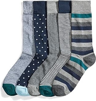 Amazon Essentials Men's Comfortable Patterned Dress Crew Socks, 5 Pairs