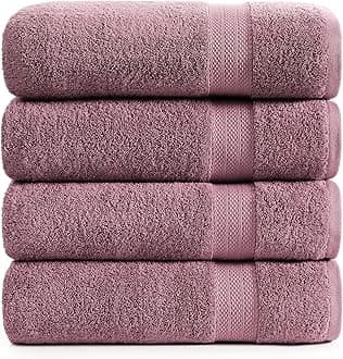 LANE LINEN 100% Cotton Large Bath Towels Set of 4 (28"x54") - Ring Spun Mercerized Cotton Bathroom Towel 4 Pack - Quick Dry, Soft & Absorbent Large Towels Set - Oeko Tex Certified - Wishful Mauve