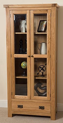 Cottage Solid Oak Glass Front Display Cabinet Unit, 191 x 44 x 87 cm