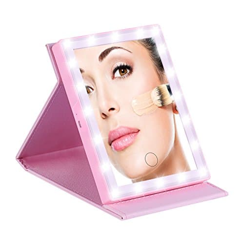 Lighted Makeup Mirror, Bbtops Ultra Clear 3 Different Illumination Modes 46 LED Lights Makeup Mirror,Protable Desktop Mirror with USB Rechargeable and PU Leather Cover Suit for Traveling (14.3*19.5cm)