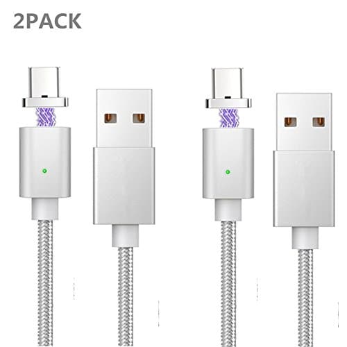 NEWDO Magnetic USB Type C Charging Cable/2.4A Braided Nylon Cables & Data Sync Cord USB-C Connector Adapter/Strong Magnets for Auto Aim/3.3 ft/Reversible Pins with Both Magnetic Elements (2PACK)