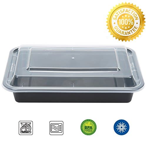 STAR Meal Prep | Food Containers | Tupperware | Portion Control | Leak Proof, Microwave, Dishwasher Safe, Reusable Lunch Box - 28 oz - 10 Pack - Black