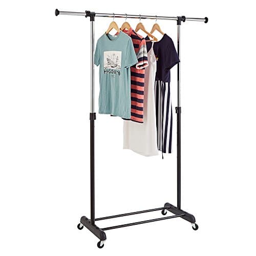RichStar Single Rod Rolling Clothes Rack Adjustable Garment Rack-with Commercial Grade Casters,Black&Chrome