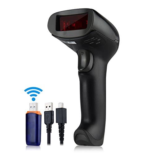 Wireless Barcode Scanner 433Mhz Handhold Long Transmission Distance Bar Code Scanner Laser Portable Barcode Reader with USB Receiver for Store,Supermarket,Warehouse,Library