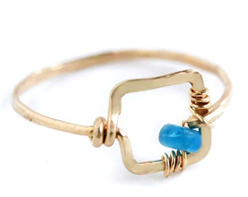 Tiny Geometric Gold Blue Square Ring - 14k Fill Aqua Apatite Gemstone Jewelry Gift - Graduation,Prom