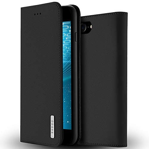 Radoo iPhone 8 Genuine Leather Case,iPhone 7 Case, Genuine Leather Ultra Slim Style Flip Folio Wallet with Kickstand & Magnetic Closure Shockproof Durable Cover For iPhone 8/iPhone 7 (Black)