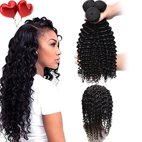 Laurianda Hair 7A 360 Lace Frontal With Bundle Deep Wave Brazilian Virgin Hair With Frontal Closure 360 Lace Frontal Closure With Bundles 4pcs/Lot (16 18 20 with 16, Natural Color)
