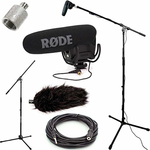 RODE VideoMic Pro R Studio Boom Kit with Wind Muff - VMPR, Boom Stand, Adapter, 25' Cable, and Wind Muff