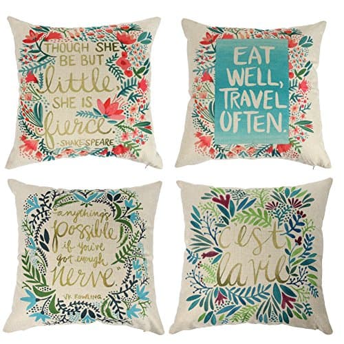 Ogiselestyle Bright Flowers Theme Decorative Throw Pillow Case 18"x18" Set of 4(Colorful)