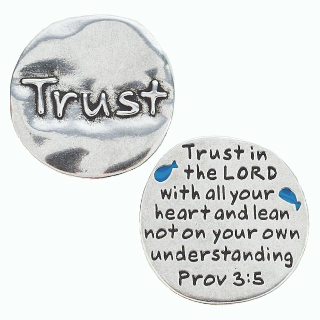 Pewter Scripture Pocket Token: Trust Proverbs 3:5 - 1 1/8" X 1 1/8"