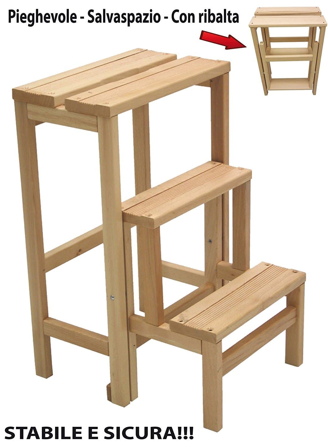 Stool chair Scale Ladder 3 Steps Folding Space Saving Wood Natural or Walnut Color natural