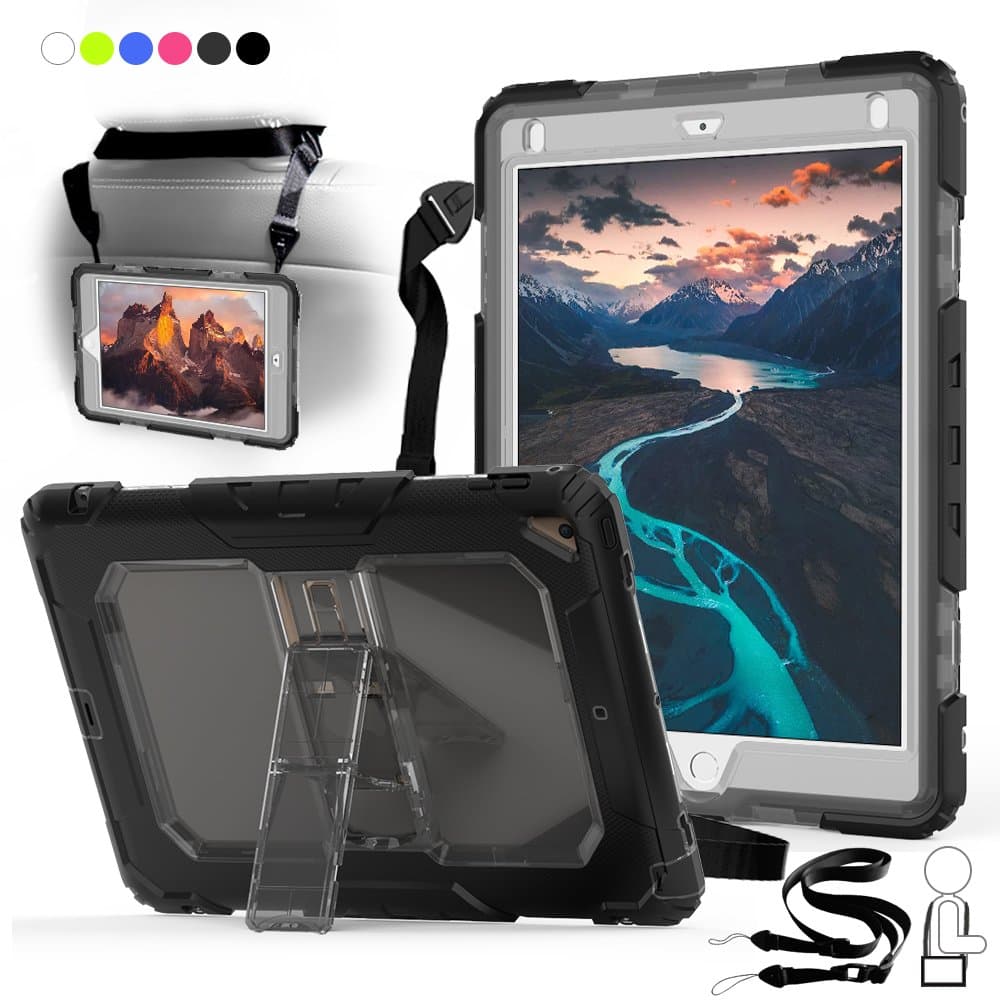 Junfire New iPad 9.7 inch 2018/2017 Case, Heavy Duty kids friendly Shockproof Armour Case Cover with Stand + Shoulder Strap for iPad 9.7"/iPad Pro 9.7"/iPad Air 2