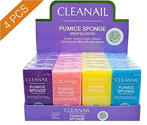Cleanail Pumice Sponge Bar (4 Pack, Assorted Colors - each packed individually): 4 inches long - Medium Grit Callus Remover, Pedicure Stone and Ped File Scrubber For Smooth Feet and Heels