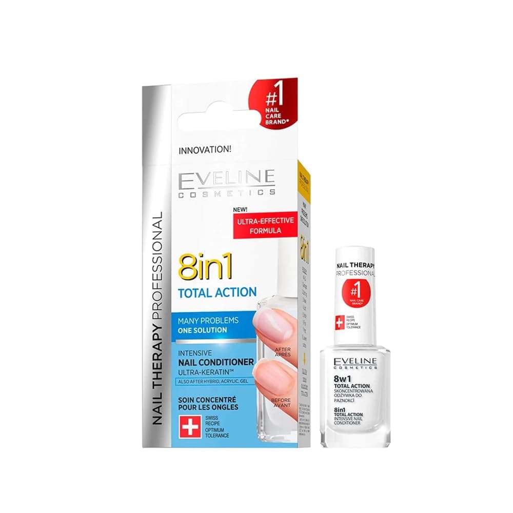 Eveline Cosmetics 8in1 Total Action Concentrated Hardening and Strengthening Nail Conditioner, 12 ml (Packaging may vary)