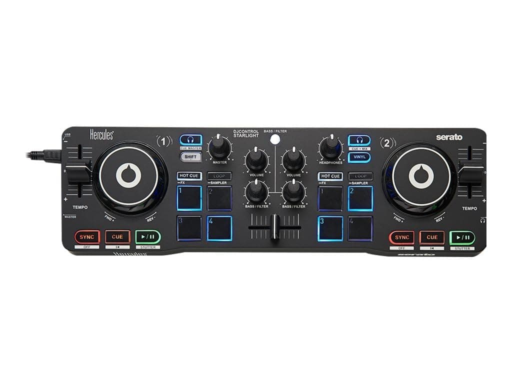 Hercules Dj Djcontrol Starlight | Pocket Usb Dj Controller With Serato Dj Lite, Touch-Sensitive Jog Wheels, Built-In Sound Card And Built-In Light Show