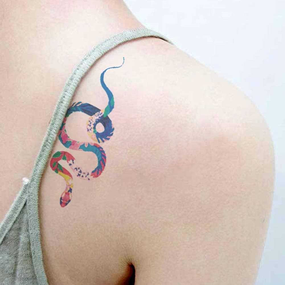 Small Cute Temporary Tattoos Stickers Colored snake (2 Sheets)